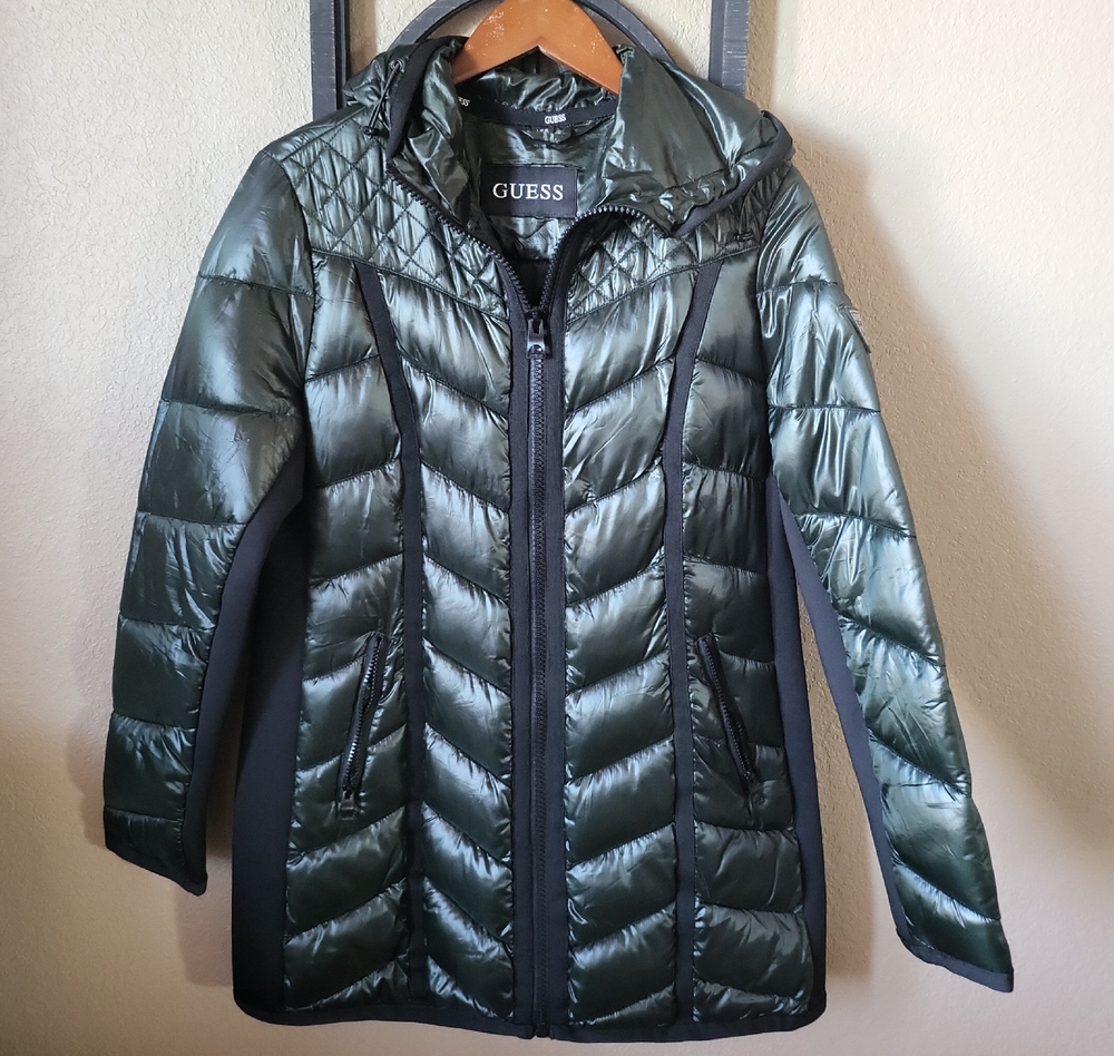 GUESS Women's Dark Green Puffer Coat